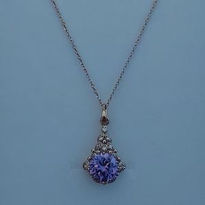 Amethyst Pendant Necklace Decorated With CZ, 23 in